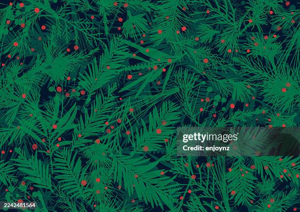 ilustrações, clipart, desenhos animados e ícones de padrão de plantas de natal sem costura - papel de presente de natal