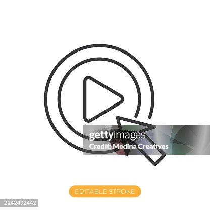 Play button click icon. Editable stroke thin line icon Play button click icon. Editable stroke thin line icon