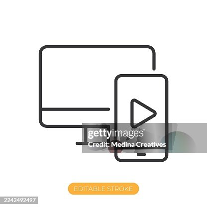 Multi-device video playback icon. Editable stroke thin line icon Multi-device video playback icon. Editable stroke thin line icon