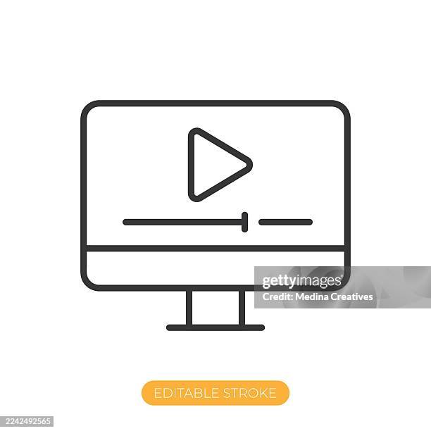 desktop video player icon. editable stroke thin line icon - video editing screen stock illustrations