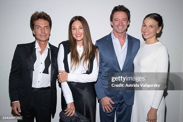 Richard Marx, Daisy Fuentes, Hugh Jackman and Sutton Foster pose backstage before Richard Marx's "After Hours Confessions" at Café Carlyle on October...