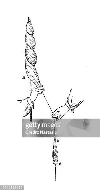 hand carding wool, is a process of using two hand carders to align wool fibers, creating a fluffy "roag" for spinning or other crafts like felting - wood spindle stock illustrations