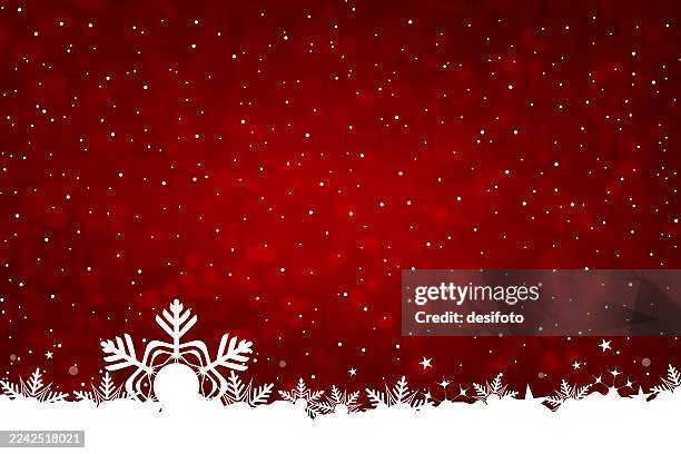 weihnachten neujahr thema lebendig rot festlich vektor hintergrund mit magischen ätherischen weißen schneeflocken, die niedlichen schnee schnee winter festival feier hintergrund, tapete, banner, poster, geschenkpapier - silver-glitter-white-background stock-grafiken, -clipart, -cartoons und -symbole