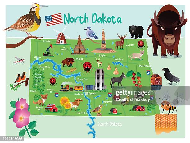 ilustraciones, imágenes clip art, dibujos animados e iconos de stock de north dakota map - grafton dakota del norte