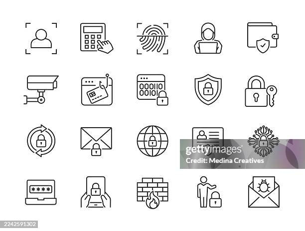 stockillustraties, clipart, cartoons en iconen met security icons - editable storke thin line series icon - fraude