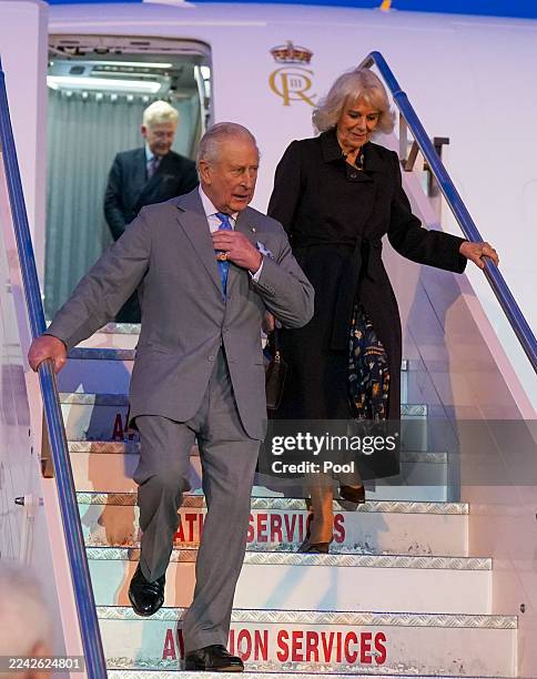 King Charles III and Queen Camilla arrive at Ciampino Airport on October 22, 2025 in Rome, Italy. During this historic State Visit, King Charles III...