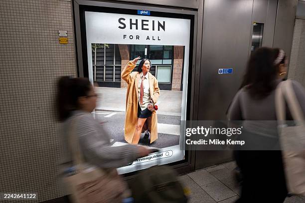 Shein advertising poster on 1st October 2025 in London, United Kingdom. Shein, which was founded in Nanjing, China, is a global fast fashion...