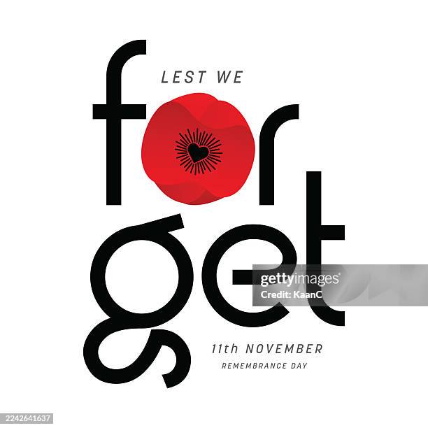 illustrations, cliparts, dessins animés et icônes de carte vectorielle de lettrage du jour du souvenir, nous l’oublions de peur d’être. ruban noir. bannière de l’anzac day. illustration de stock - coquelicot