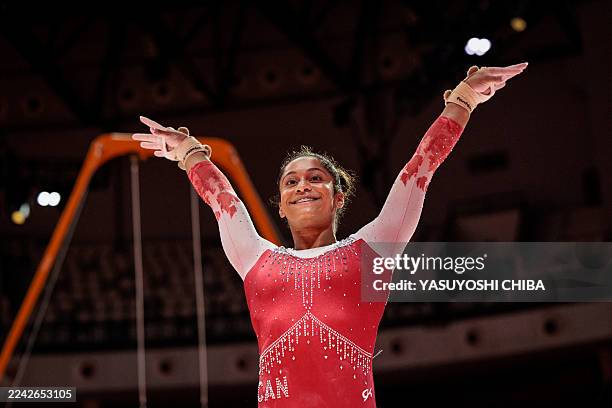 Canada's Lia-Monica Fontaine competes during the women's vault final at the 53rd FIG Artistic Gymnastics World Championships in Jakarta on October...