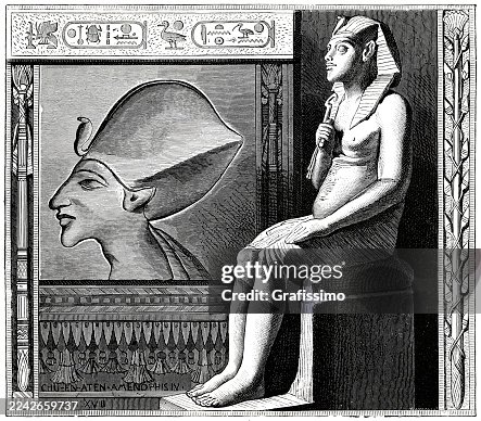 Egyptian pharaoh Echnaton illustration 1882 Egyptian pharaoh Echnaton illustration 1882