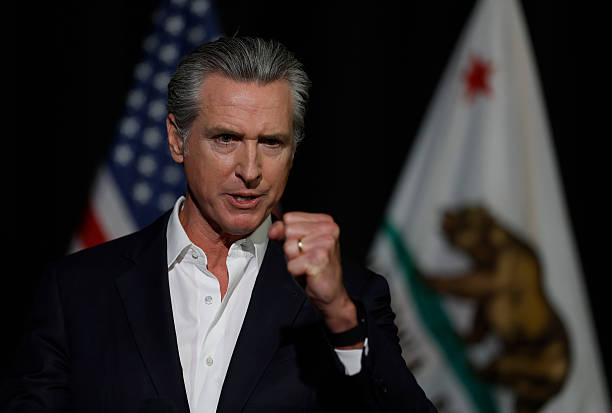California Gov. Gavin Newsom speaks to reporters after he participated in a fireside chat at the California Economic Summit on October 22, 2025 in...