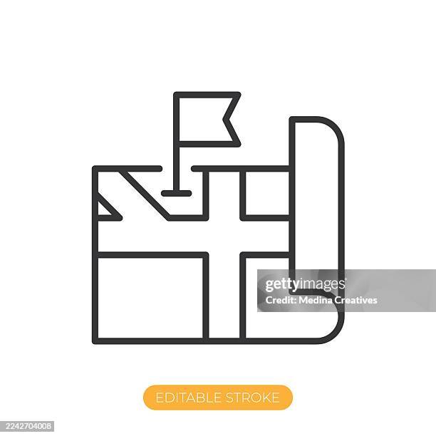 destination icon. editable stroke thin line icon - path logo stock illustrations
