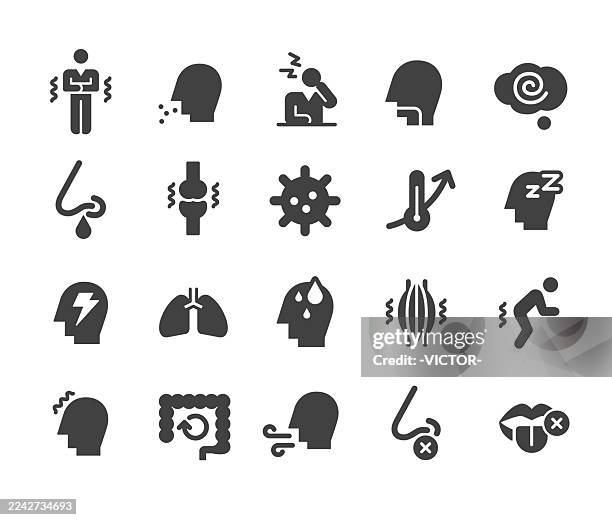 pneumonia and flu icons - classic series - neck muscle pain illustration stock illustrations