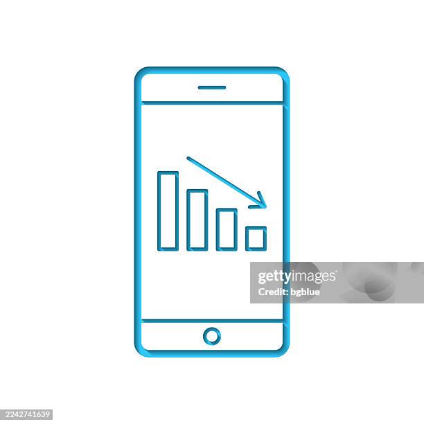 decreasing chart on smartphone. icon cut out on white paper with blue background - smash computer stock illustrations