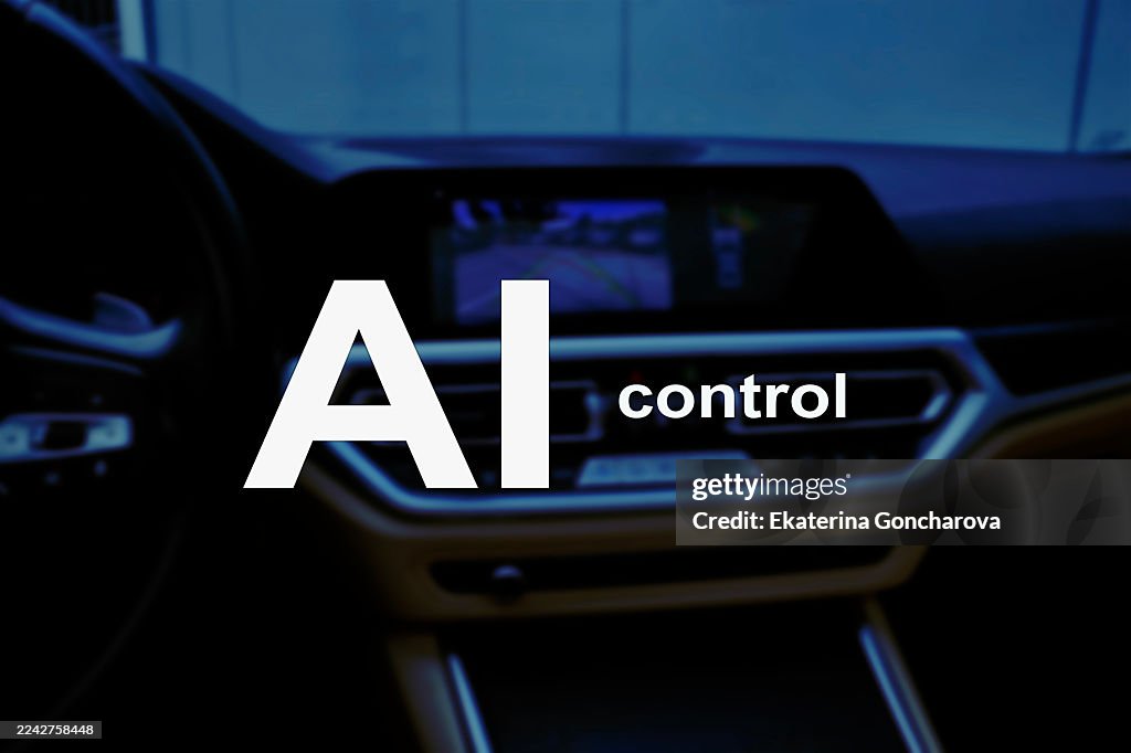 AI Control Inside Modern Car Interior With Blue Lighting and Digital Dashboard
