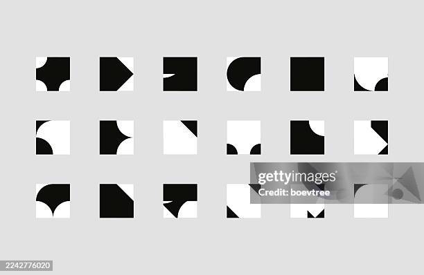 abstract black and white minimal geometric square pattern set icon collection illustration on gray background - rounded-rectangles-logo stock illustrations