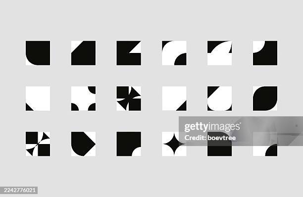 abstract black and white minimal geometric square pattern set icon collection illustration on gray background - rounded-rectangles-logo stock illustrations