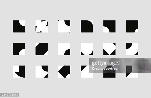 abstract black and white minimal geometric square pattern set icon collection illustration on gray background - rounded-rectangles-logo stock illustrations