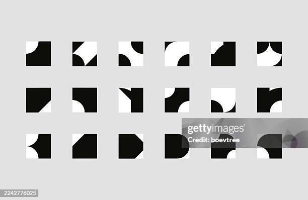 abstract black and white minimal geometric square pattern set icon collection illustration on gray background - rounded-rectangles-logo stock illustrations