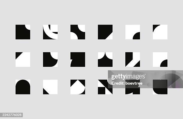 abstract black and white minimal geometric square pattern set icon collection illustration on gray background - rounded-rectangles-logo stock illustrations