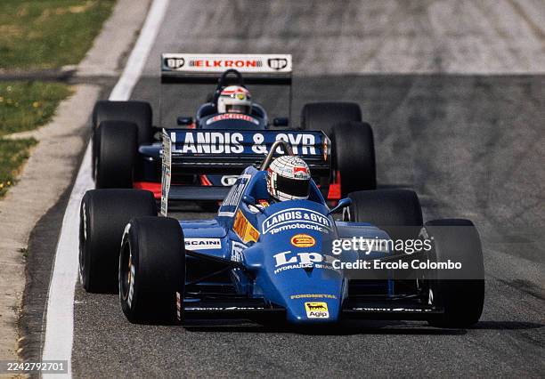 Gabriele Tarquini from Italy driving the Osella Squadra Corse Osella FA1I Alfa Romeo V8 during practice for the Formula One San Marino Grand Prix on...
