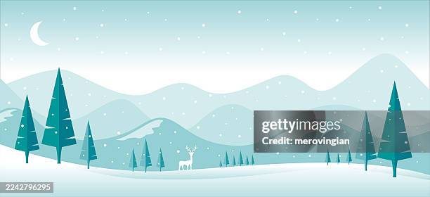 tranquil winter snow landscape - winter animals stock illustrations