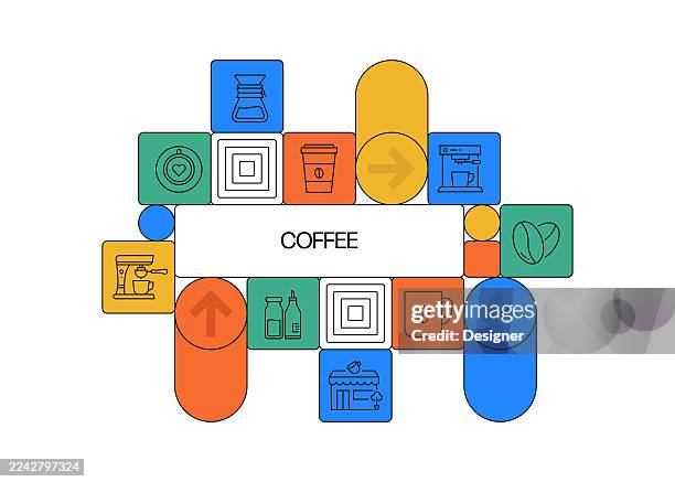 coffee related vector illustration. espresso, drink, caffeine, cafe, beverage - store sampling stock illustrations