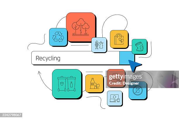 recycling related vector illustration. garbage, compost, zero waste, paper, plastic, electronic waste, ecology - compost stock illustrations