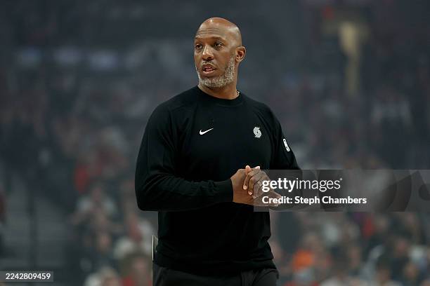 Head coach Chauncey Billips of the Portland Trail Blazers looks on during the game against the Minnesota Timberwolves at Moda Center on October 22,...