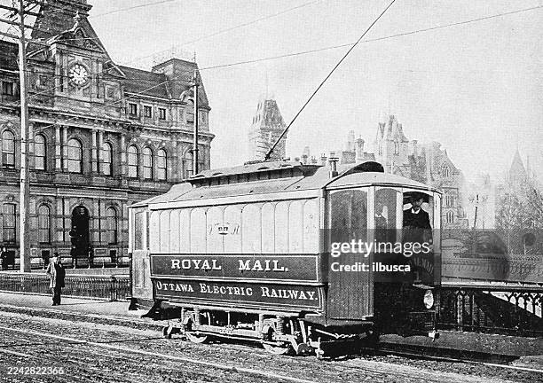 ottawa electric mail car - british postman stock illustrations