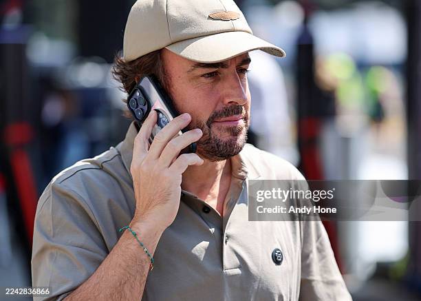 Fernando Alonso of Spain and Aston Martin F1 Team arrives in the Paddock during previews ahead of the F1 Grand Prix of Mexico at Autodromo Hermanos...