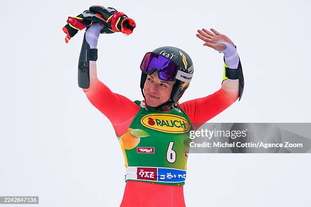 Lara Gut-behrami of Team Switzerland celebrates during the Audi FIS Alpine Ski World Cup Women's Giant Slalom on October 25, 2025 in Soelden, Austria.