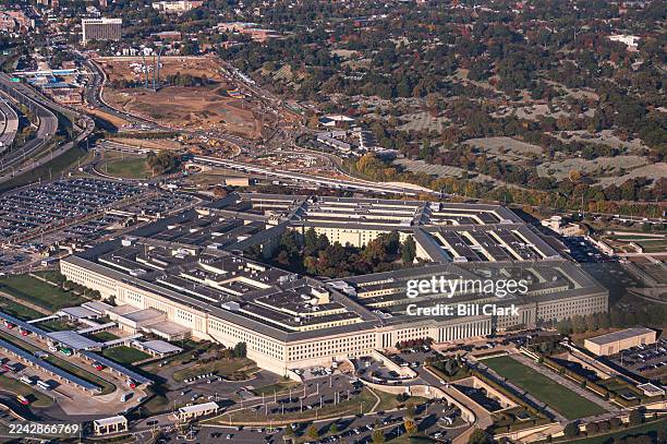 Aerial view of the Pentagon building in Arlington, Va., on Wednesday, October 22, 2025.