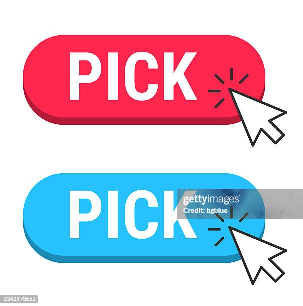 pick - red and blue buttons with cursor on white background - choosing stock illustrations