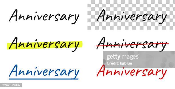 anniversary - handwritten text, highlighted, crossed out, underlined on blank background - underline stock illustrations