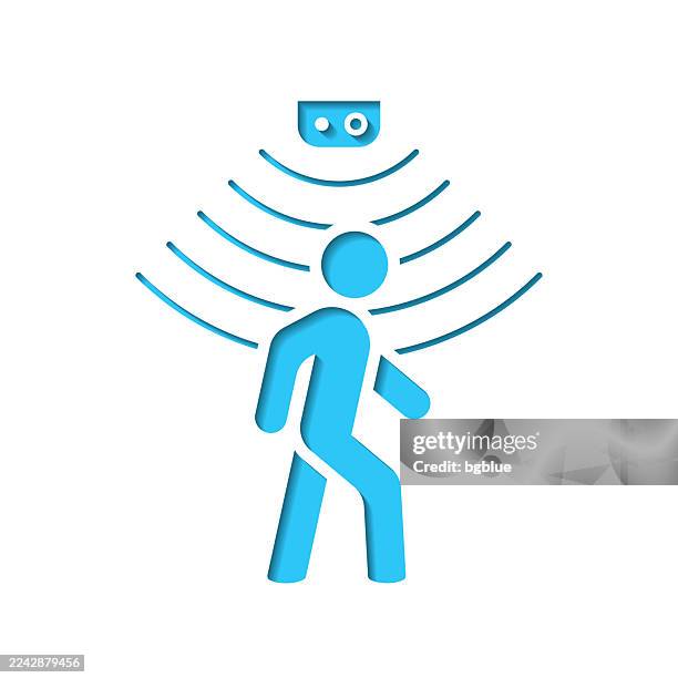 motion sensor. icon cut out on white paper with blue background - infrared waves stock illustrations