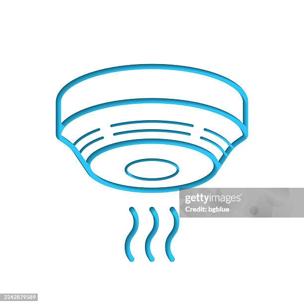 ilustraciones, imágenes clip art, dibujos animados e iconos de stock de detector de humo. icono recortado en papel blanco con fondo azul - smoke-detector-with-smoke