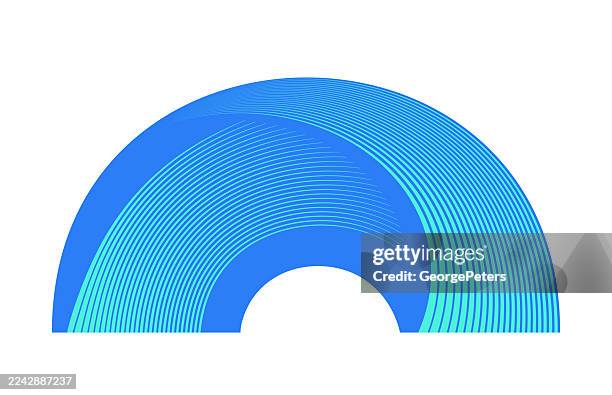 futuristic semi circle shape with concentric stripes - half circle 3d stock illustrations