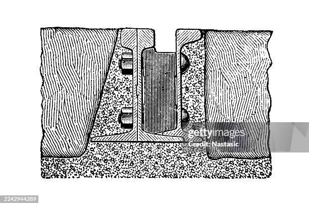 two-part sleeper rail - railway junction stock illustrations