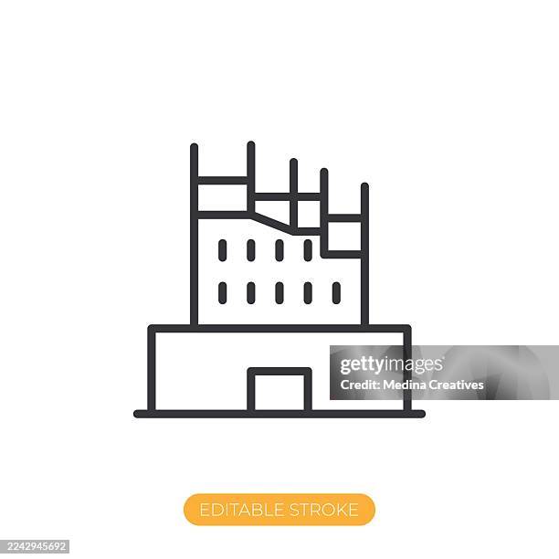 building under construction icon. editable stroke thin line icon - skyscraper builder stock illustrations