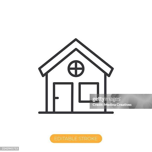 ilustraciones, imágenes clip art, dibujos animados e iconos de stock de icono de la casa. icono de línea fina de trazo editable - cuchara-de-helado