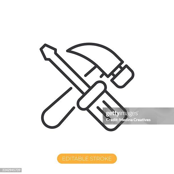 ilustraciones, imágenes clip art, dibujos animados e iconos de stock de icono de herramientas de reparación. icono de línea fina de trazo editable - cuchara-de-helado