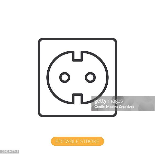 ilustraciones, imágenes clip art, dibujos animados e iconos de stock de icono de toma de corriente. icono de línea fina de trazo editable - cuchara-de-helado