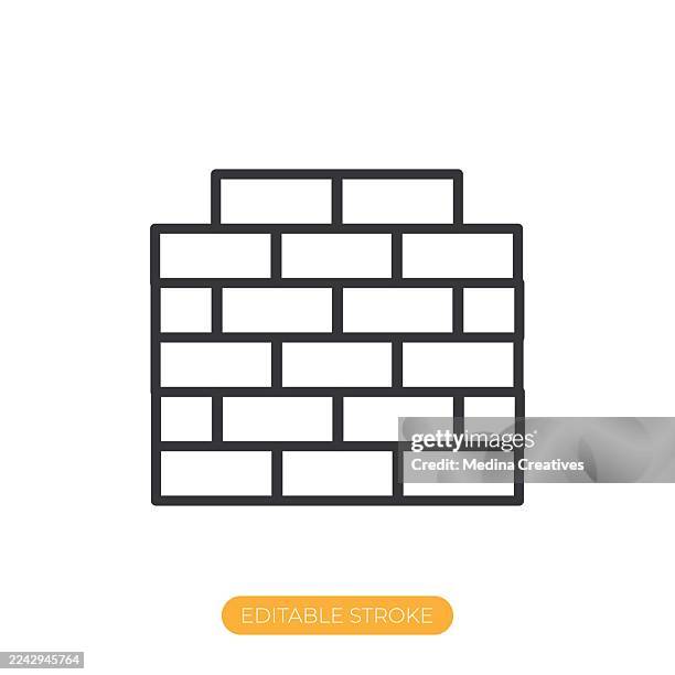 ilustraciones, imágenes clip art, dibujos animados e iconos de stock de icono de pared de ladrillos. icono de línea fina de trazo editable - cuchara-de-helado