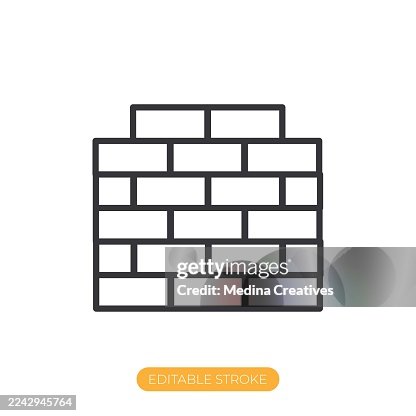 Brick wall icon. Editable stroke thin line icon Brick wall icon. Editable stroke thin line icon