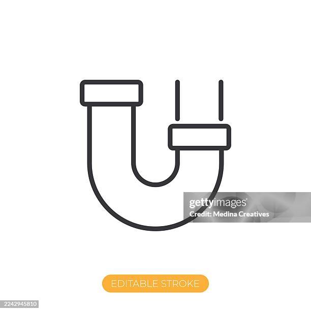 ilustraciones, imágenes clip art, dibujos animados e iconos de stock de icono de tubería de plomería. icono de línea fina de trazo editable - cuchara-de-helado