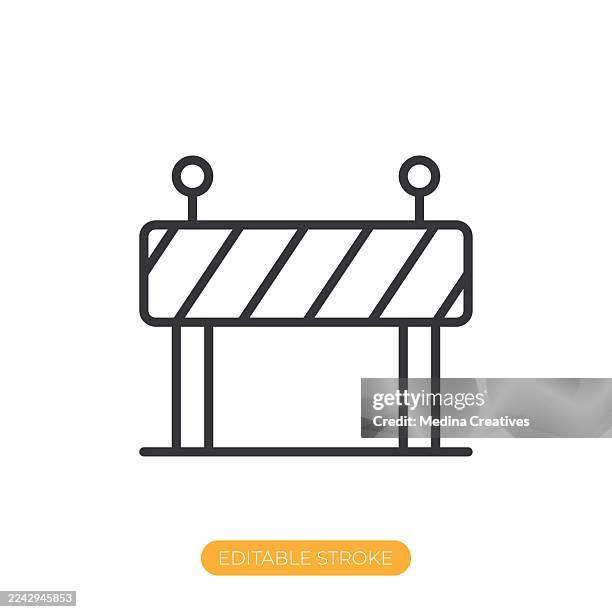 ilustraciones, imágenes clip art, dibujos animados e iconos de stock de icono de barrera de construcción. icono de línea fina de trazo editable - cuchara-de-helado