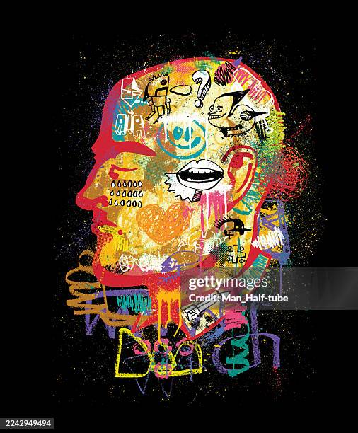 illustrations, cliparts, dessins animés et icônes de portrait abstrait, santé mentale - tdah