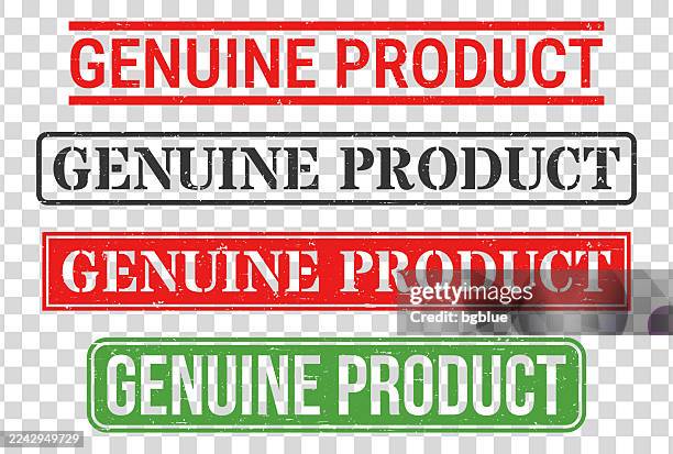 genuine product - rubber stamp set on blank background - authentic stock illustrations