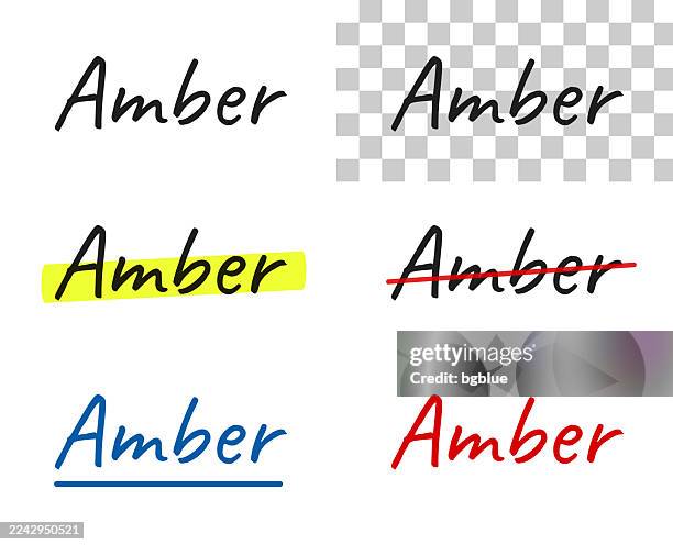 amber - female name - handwritten text, highlighted, crossed out, underlined on blank background - amber stock illustrations